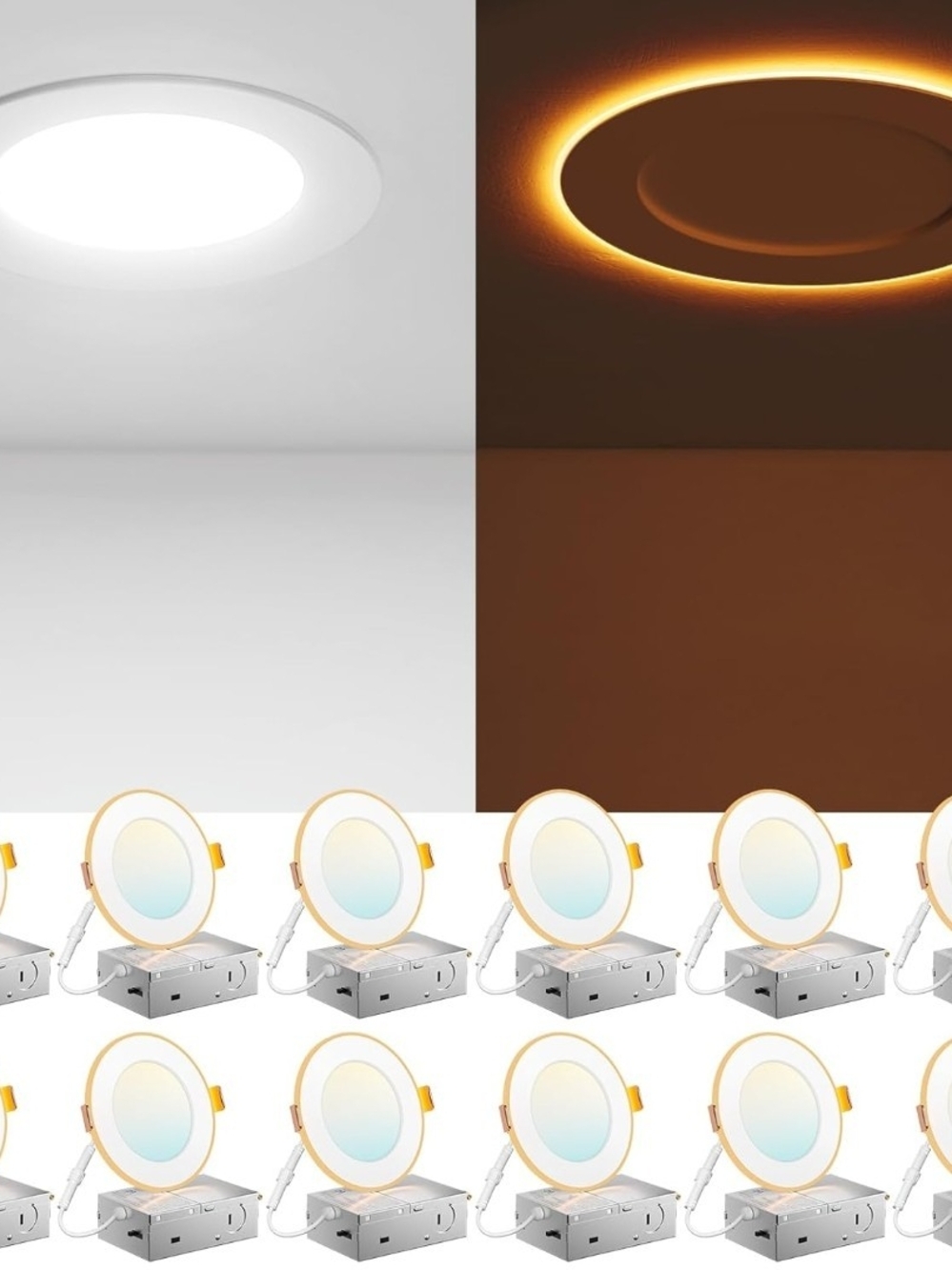 Amico 12 Pack 4" LED Recessed Lights 5CCT Night Light Dimmable Canless ETL